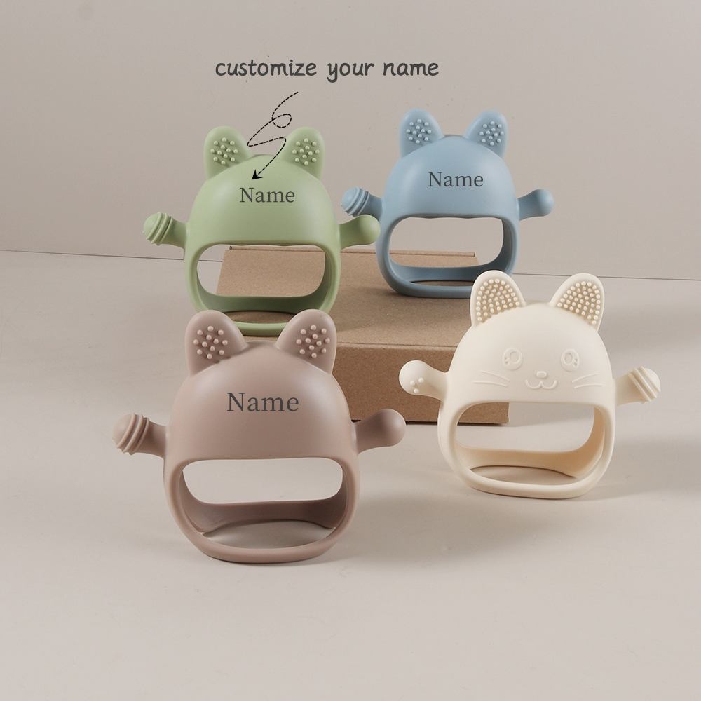 Teething Mitten Baby - 맞춤형 아기 치발기, 이름이 새겨진 실리콘