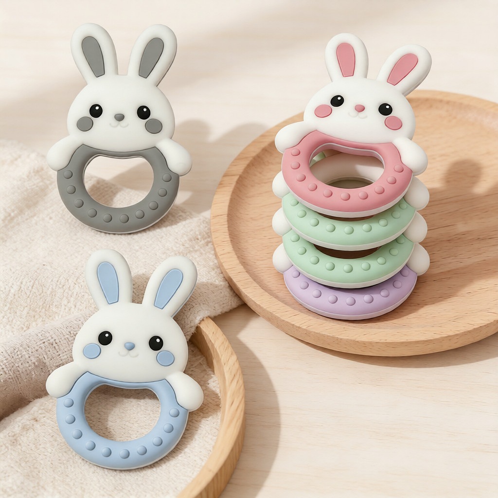 1개 아기 치발기 실리콘 장난감 고리 만화 토끼 모양  - Baby Products Nipples 리뷰 및 가격